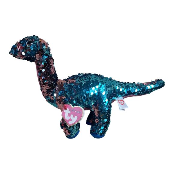 TY Flippables Tremor Aqua Pink Sequin Big Dinosaur Toy Birth September 5th - Picture 1 of 6